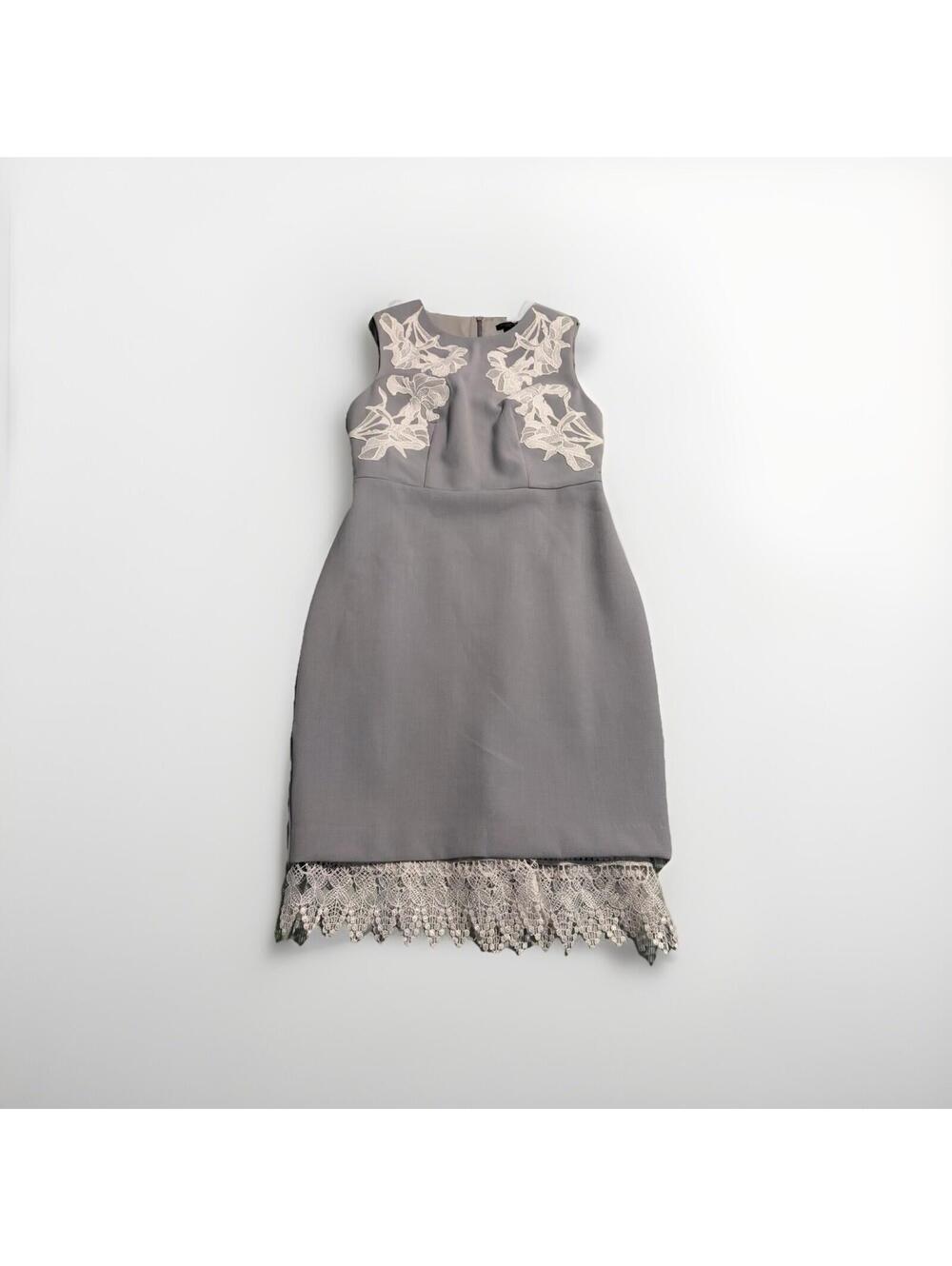 Ann Taylor Petite Women's Gray Sleeveless Dress With Lace Sz 00P